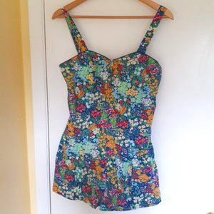 Vintage 60s Floral Cotton Swimsuit/Playsuit